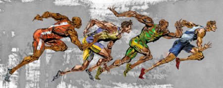 运动健身绘画人物分层素材PSD093