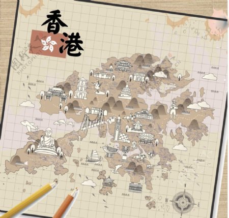 香港手绘矢量平面扁平地图
