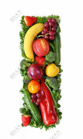 蔬菜水果组成的字母I