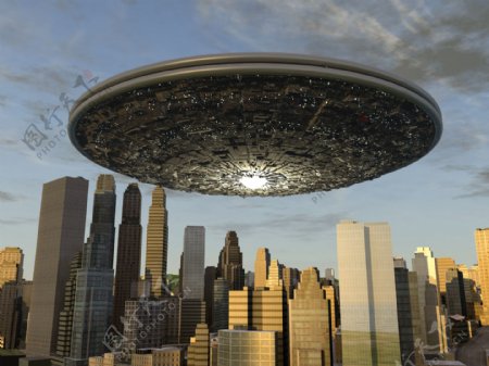 UFO飞碟与城市图片