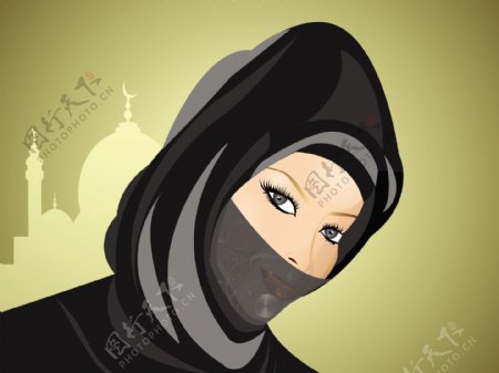 在穆斯林的头巾的美丽女孩的肖像