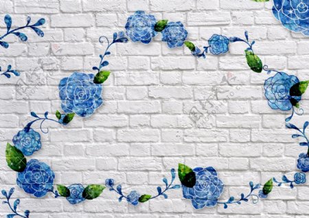 现代浪漫蓝色花砖墙花纹背景墙