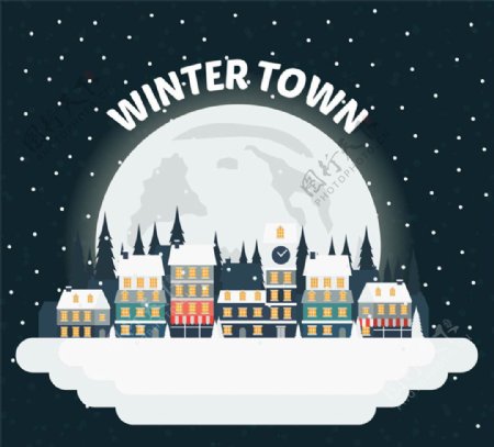 卡通冬季城镇矢量素材