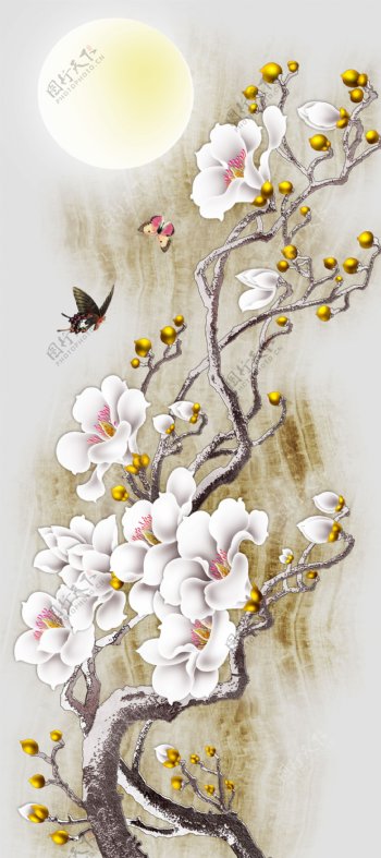 花卉蝴蝶装饰背景墙