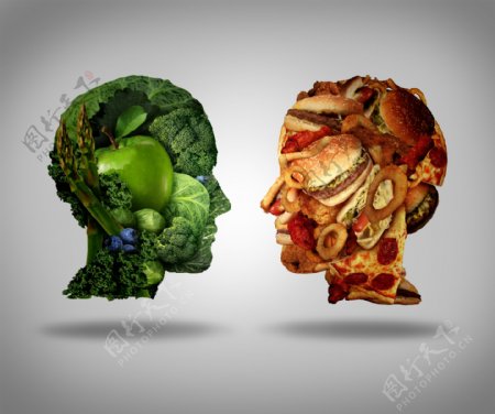 水果蔬菜人脑与垃圾食品人脑图片