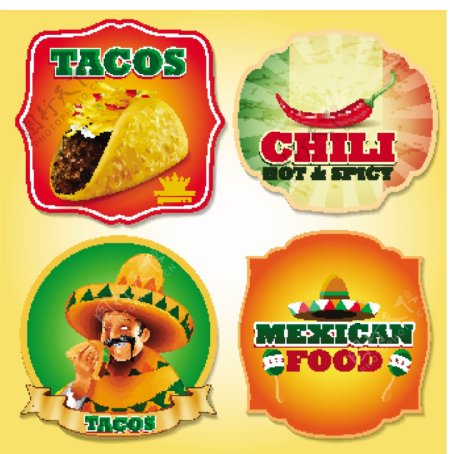 4款墨西哥食品标签矢量图