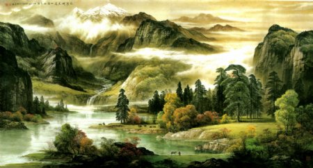 中式大山风景装饰背景墙