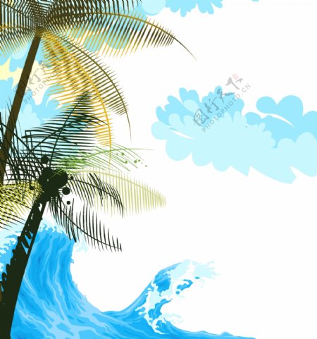 热带椰子树海浪装饰画