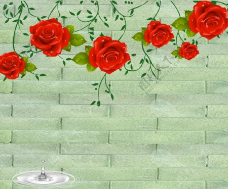 矢量花3D玫瑰花背景墙