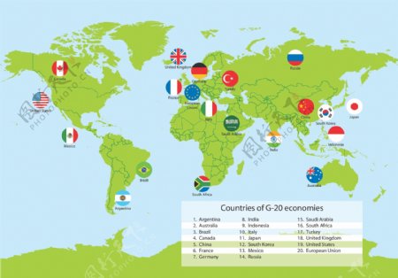 G20国家地图分布图