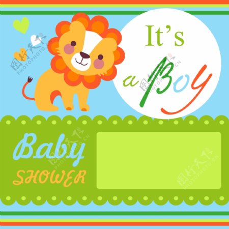 可爱狮子迎婴卡片矢量素材