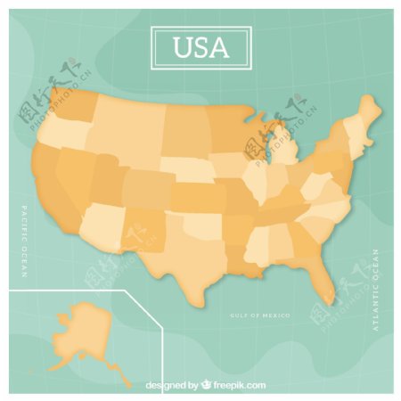 蓝色背景美国地图矢量素材