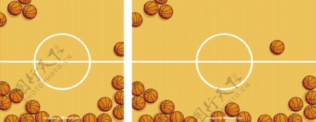 篮球场与篮球背景矢量素材