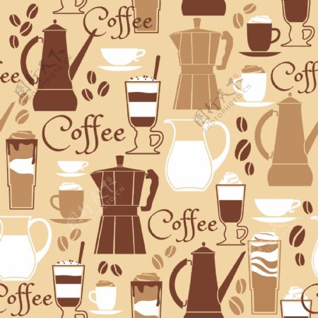 咖啡设计元素矢量插画无缝模式