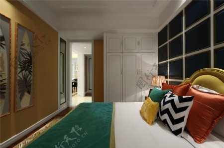 简约卧室大床背景墙设计图
