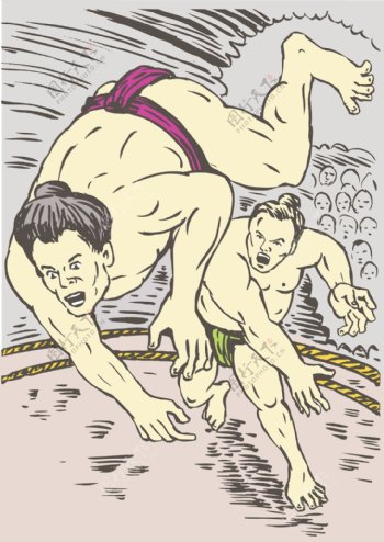 日本的相扑运动员投掷