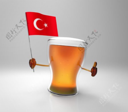 红色国旗与啤酒图片