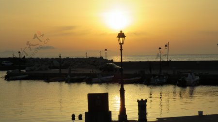 希腊海边夕阳高清图片