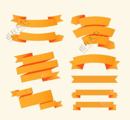 橙色丝带条幅矢量素材