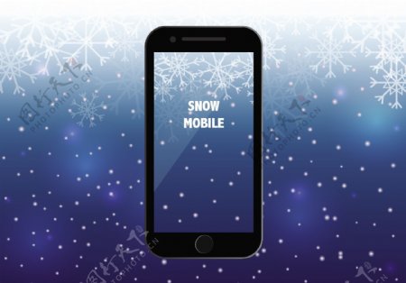 具有雪季背景的智能手机