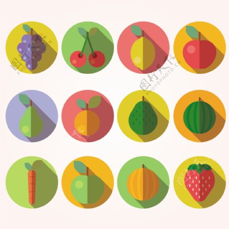 平面设计风格的水果图标