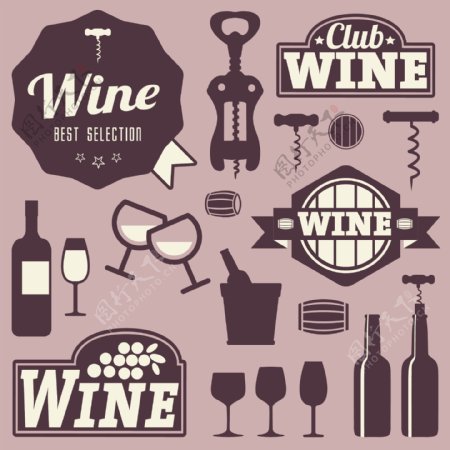 葡萄酒标签和图标设计