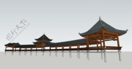 水景公园风雨桥模型
