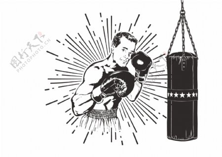 自由旧时代的拳击手矢量插画