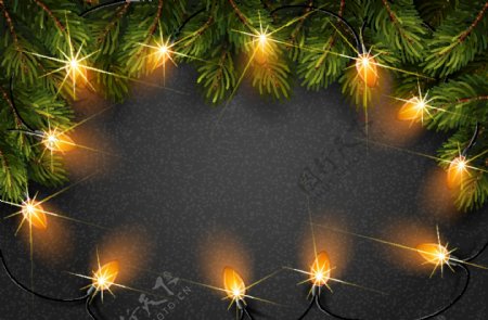 圣诞松枝和彩灯背景图片