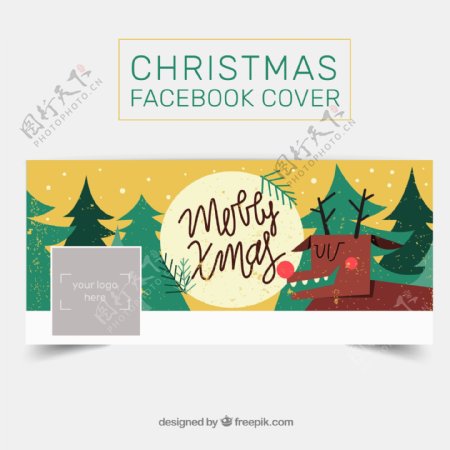 圣诞驯鹿脸书封面图片矢量素材