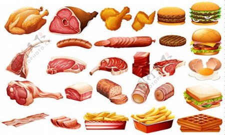 肉制品和快餐矢量素材.
