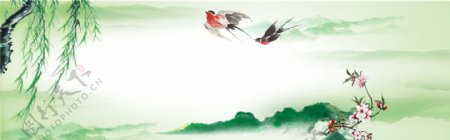 中式山水花鸟水墨海报淘宝背景