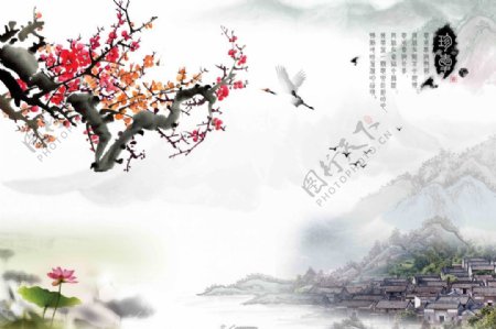 背景墙设计素材中式国画风景
