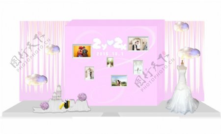 粉色婚礼喷绘迎宾区效果图