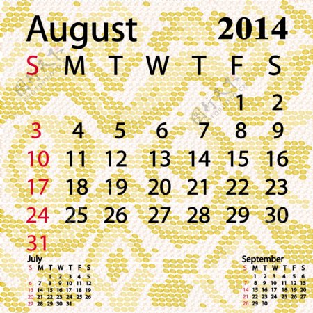 2014八月日历白化蟒蛇皮