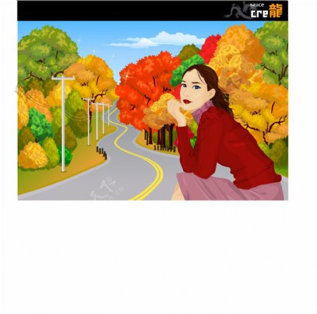 韩国自然风景秋天风景素材矢量AI格式0160