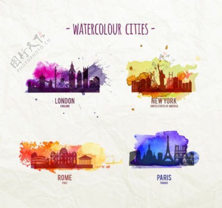 水彩城市设计矢量图