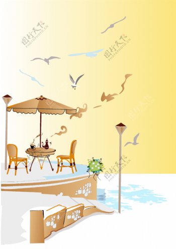 大海海鸥休闲下午茶背景
