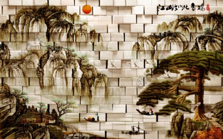 雅室兰香山水室内瓷砖背景墙