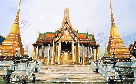 泰国宫殿水彩画