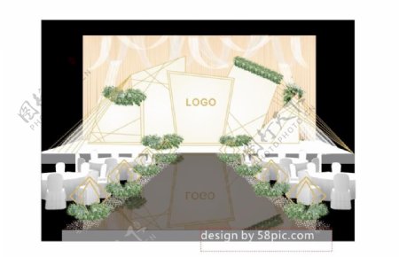 室内设计香槟色婚礼主舞台psd效果图