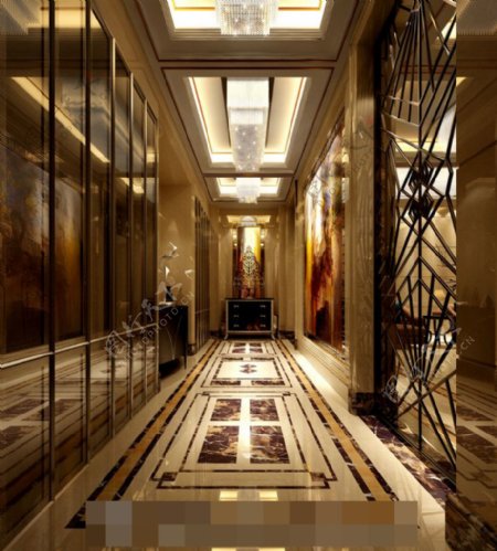3D渲染欧式风格酒店过道地毯模型下载