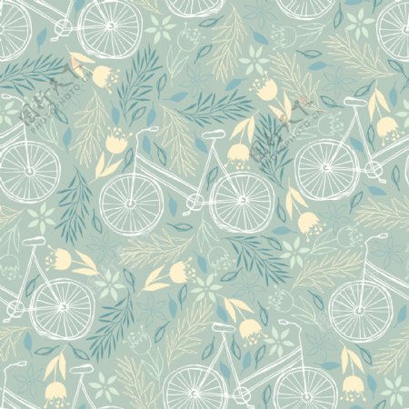 日系清新自行车壁纸图案装饰设计