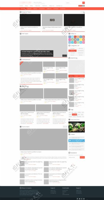 橙色的电子商务网站模板设计素材