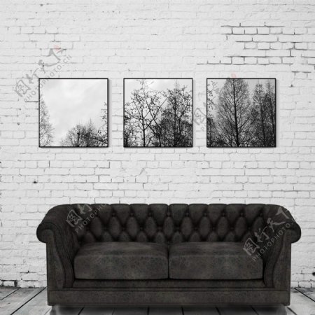 墙体黑白树林树影装饰画设计