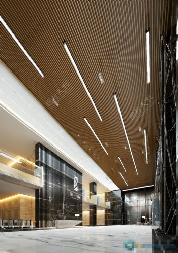 现代大气写字楼大厅3D效果图