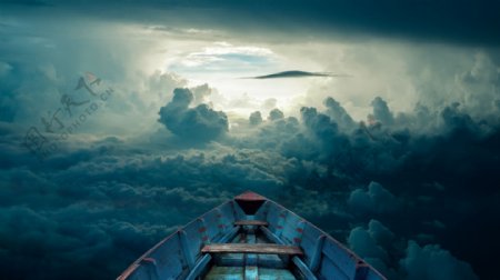 云海里的船背景海报设计