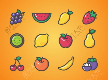 12个水果icon图标sketch素材