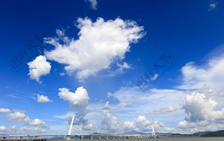 蓝天白云下的深圳湾大桥