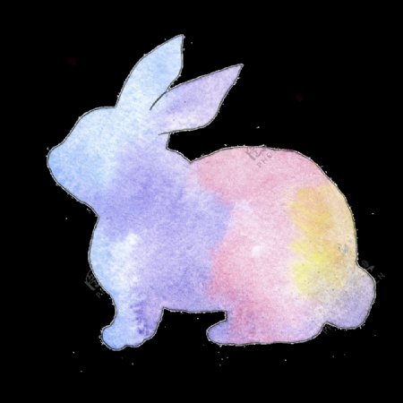 手绘水彩兔子透明装饰图案